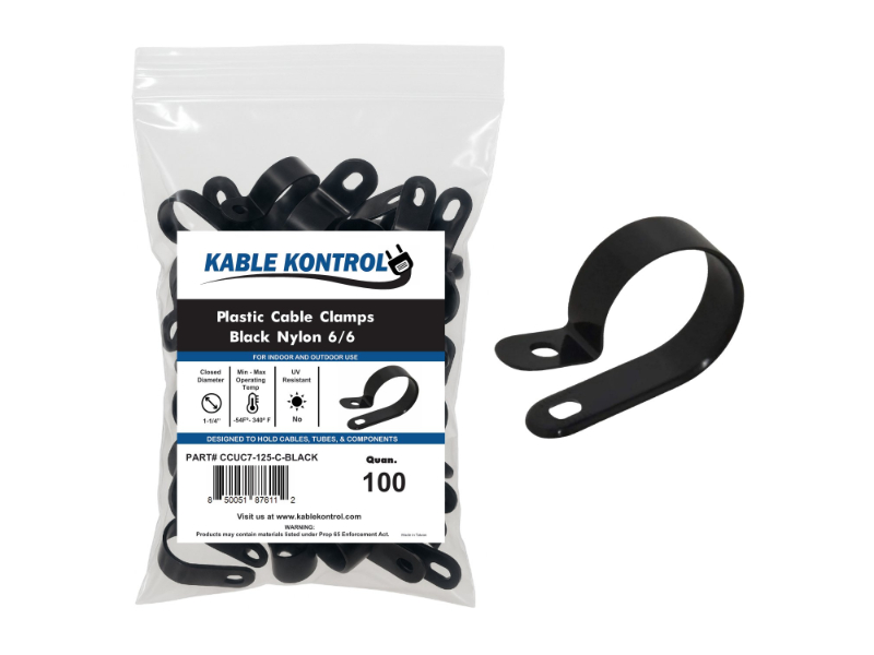 10 Pack 3/8" Vinyl Coated Steel Loom Clamps - G6, 17/64" Hole, Black - For Wiring Harness & Cable Management