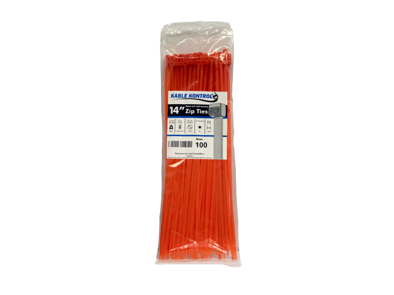 100 7" Inch Long 50# Pound ORANGE Nylon Cable Zip Ties Ty Wraps MADE IN THE USA 