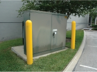 Yellow bollard covers in use