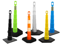 Multiple Grip n Go traffic channelizer cones with 42 inch height