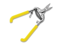 kevlar shears with yellow handles for cutting kevlar sleeving.