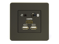 Black mediahub mini with bluetooth audio, stereo jack, 2 USB charge port, and HDMI cable port