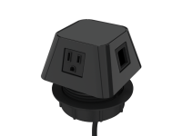 Black mold with grey top Moire power and data grommet insert with 2 a/c power, 2 open data and 72