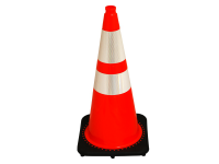 Traffic cone, black base/ orange with double reflective collars