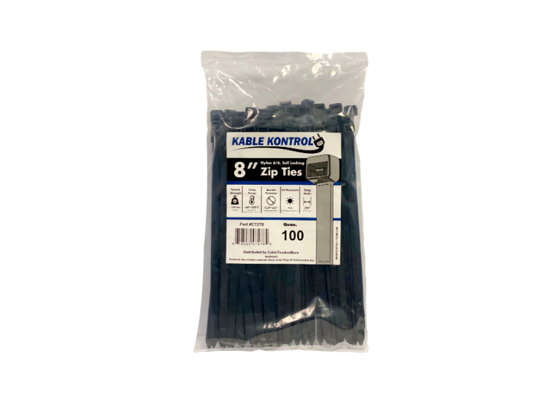 8" ZIP TIES UV BLACK Premium 50LB Industrial Grade Strength Ships Free! PK-25 