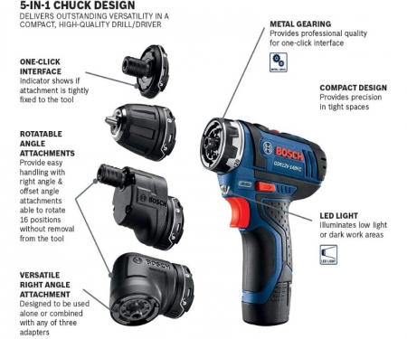 BOSCH 12V Max Chameleon Drill Driver with 5 In 1 Flexiclick