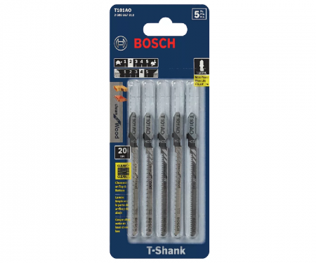 20 TPI Clean for Wood T-Shank Jig Saw Blades Bosch T101AO 5-Piece 3-1/4 In 