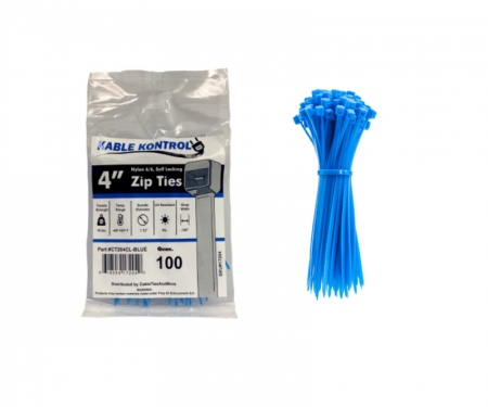 100 4" Inch Long 18# Pound FLUORESCENT BLUE Nylon Cable Zip Ties Ty Wraps USA
