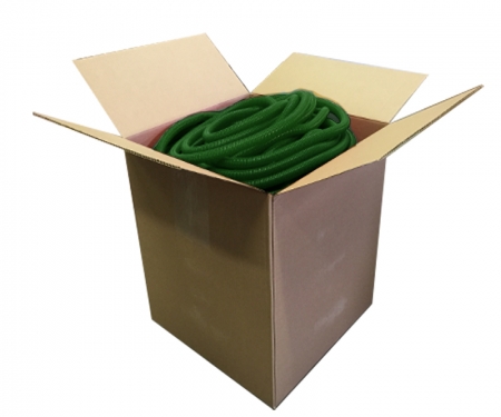 Green split wire loom tubing in a box Green split wire loom tubing in a box