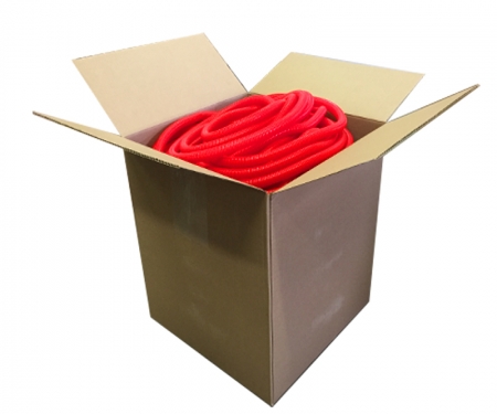 Red split wire loom tubing in a box