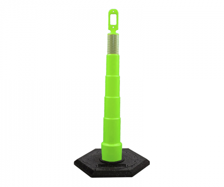 Cortina Grip n Go lime green traffic channelizer cones with 1 reflective 6 inch collar, high intensity 16 lb hexagon base, and 42 inch height Cortina Grip n Go lime green traffic channelizer cones with 1 reflective 6 inch collar, high intensity 16 lb hexagon base, and 42 inch height