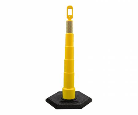 Cortina Grip n Go yellow traffic channelizer cone with 1 reflective 6 inch collars, high intensity 16 lb hexagon base, and 42 inch height Cortina Grip n Go yellow traffic channelizer cone with 1 reflective 6 inch collars, high intensity 16 lb hexagon base, and 42 inch height