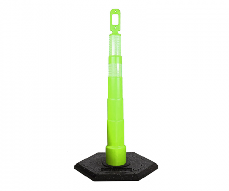 Cortina Grip n Go lime green traffic channelizer cone with 2 reflective (6) 4 inch collar, 16 lb hexagon base, and 42 inch height Cortina Grip n Go lime green traffic channelizer cone with 2 reflective (6) 4 inch collar, 16 lb hexagon base, and 42 inch height
