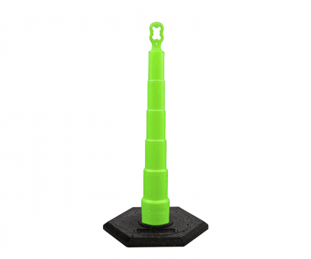 Cortina Grip n Go lime green traffic channelizer cones with no collar, 16 lb hexagon base, and 42 inch height Cortina Grip n Go lime green traffic channelizer cones with no collar, 16 lb hexagon base, and 42 inch height