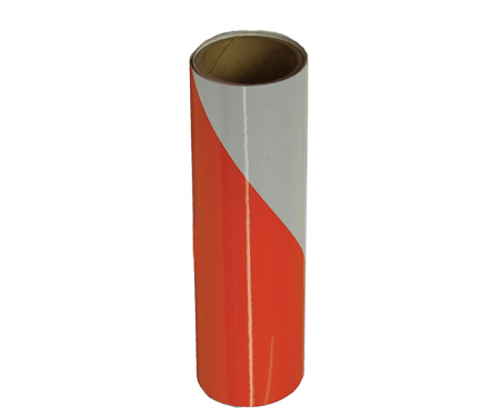 Cortina orange engineer grade reflective barricade tape with 50 yard length, 12 inch width, and 4 inch right stripe