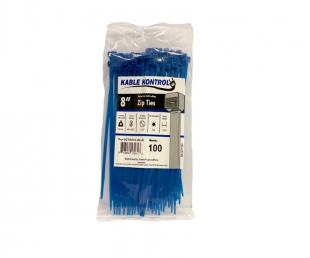 Kable Kontrol Zip Ties - 8 Long - 100 PC Pk - Blue Color - Nylon - 50 lbs Tensile Strength