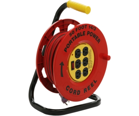 50 ft. 14/3 Red Cord Reel Power Station with 6 Outlets