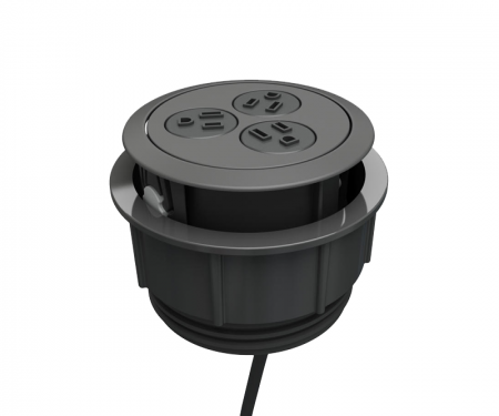 Eclipse circular 3AC powered desk grommet, black