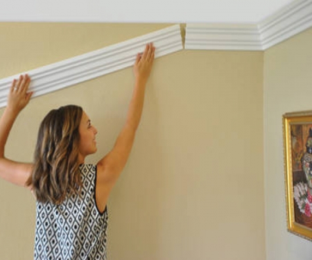 Hide your wires behind crown molding.  Home theater setup, Home theater  seating, Crown molding