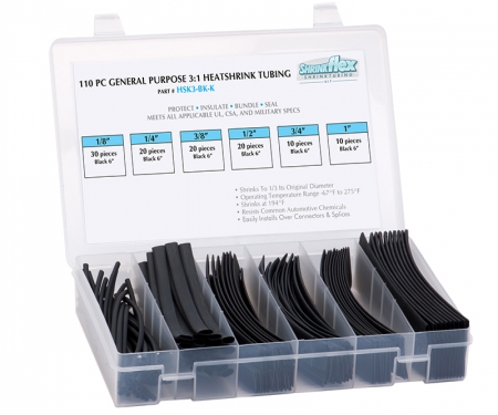 3:1 Heat shrink kit, black, multi sizes 3:1 Heat shrink kit, black, multi sizes