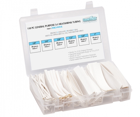 Polyolefin heat shrink kit, multi sizes, white Polyolefin heat shrink kit, multi sizes, white