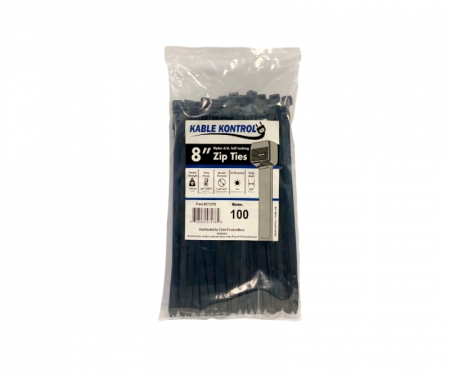 100 8" Inch Long 18# Pound BLACK UV Nylon Cable Zip Ties Ty Wraps MADE IN USA 