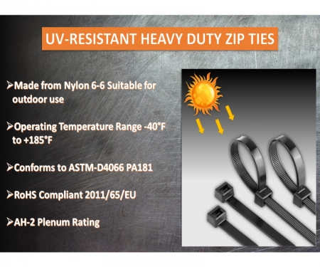 1000 Pcs Black-ZT48280 11 Inch UV Resistant Nylon Cable Zip Wire Tie 50 lbs 