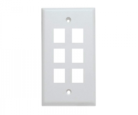 Keystone 6 port wall plate in white