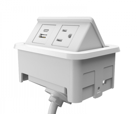 White nacre 2-port open power and data grommet with 1 USB a and c port, 1 ac power, and 72 White nacre 2-port open power and data grommet with 1 USB a and c port, 1 ac power, and 72