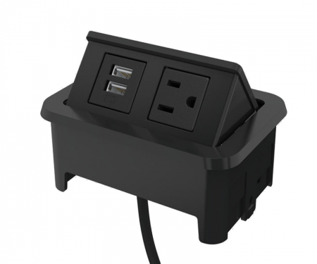 Black nacre 2-port open power and data grommet with 1 USB port, 1 ac power, and 72 Black nacre 2-port open power and data grommet with 1 USB port, 1 ac power, and 72