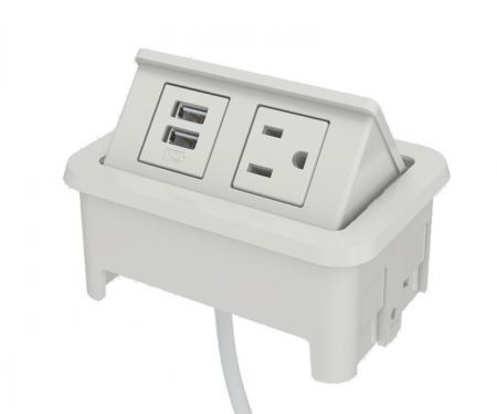 White nacre 2-port open power and data grommet with 1 USB port, 1 ac power, and 72 White nacre 2-port open power and data grommet with 1 USB port, 1 ac power, and 72