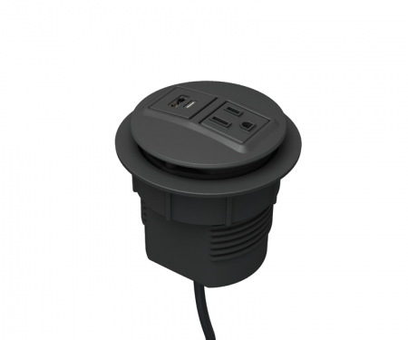 Midnight powdercoat node power and data desk grommet with 1 ac power, 1 USB a and c, and 72