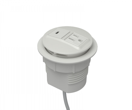 Parchment powdercoat node power and data desk grommet with 1 ac power, 1 usb c, and 72