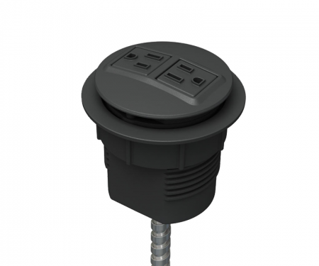 Midnight powdercoat node power and data desk grommet with 2 ac power and hardwired 72