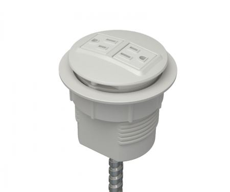 Parchment powdercoat node power and data desk grommet with 2 ac power and hardwired 72