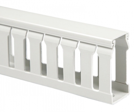 White open slot wire duct, 6.5'L White open slot wire duct, 6.5'L