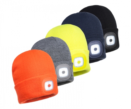 Portwest Beanie LED Head Light USB Rechargeable Hat Winter Cold B029