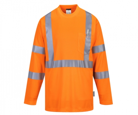 portwest s191or hi vis long sleeve pocket t shirt