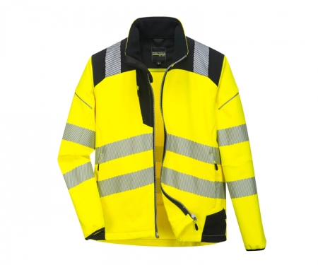 t402 portwest vision hi vis softshell jacket in yellow t402 portwest vision hi vis softshell jacket in yellow
