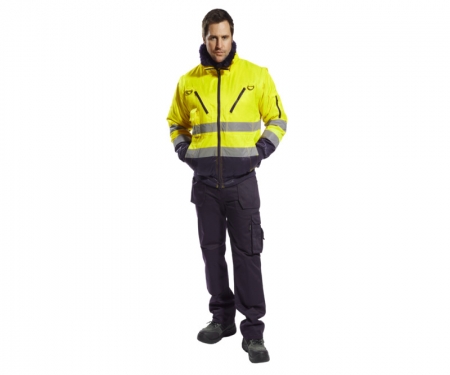 Portwest PJ20 Two Tone Pilot Jacket For All Weather Removable Fur Liner Collar 