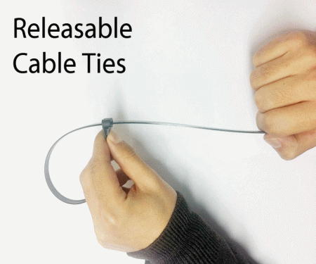 Releasable zip  tie being released Releasable zip  tie being released