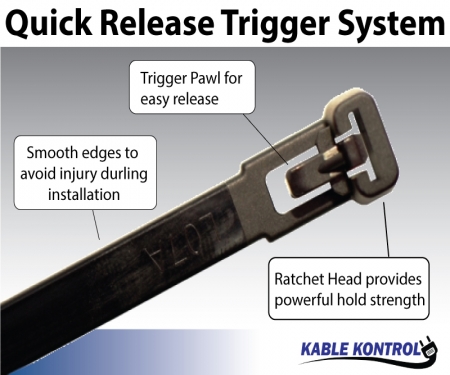 Reusable Zip Ties Trigger Releasable Cable Ties Quick Release Cord Ties Kable Kontrol