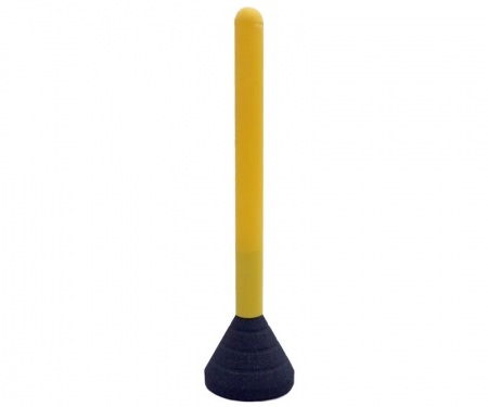 yellow plastic bollard post mounted on heavy black rubber base