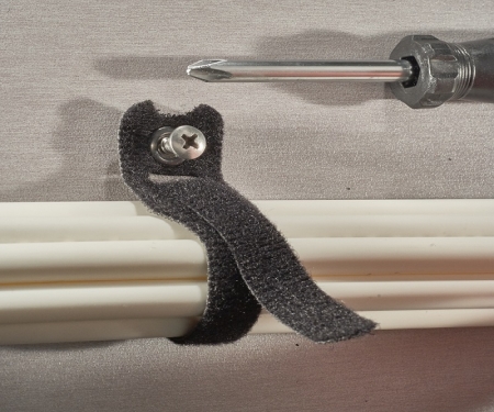 Screw mounted hook & loop cable tie