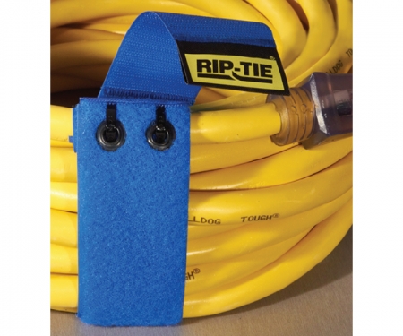 Blue Rip Tie cable wrap used for bundling cables