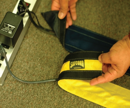 Yellow ballistic nylon Safcord in use Yellow ballistic nylon Safcord in use