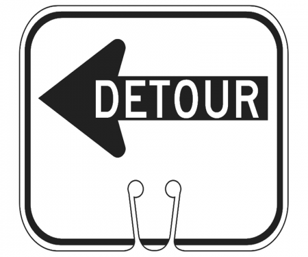 Top Sign for safety cones, White, Left Detour