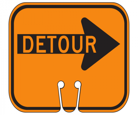 Top Sign for safety cones, orange, Detour Right