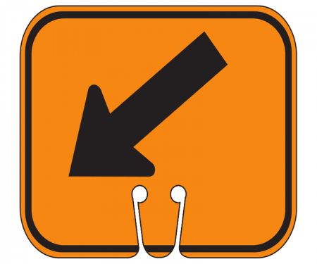 Top Sign for safety cones, orange, Left Diagonal Arrow
