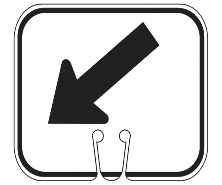 Top Sign for safety cones, White, Diagonal Left